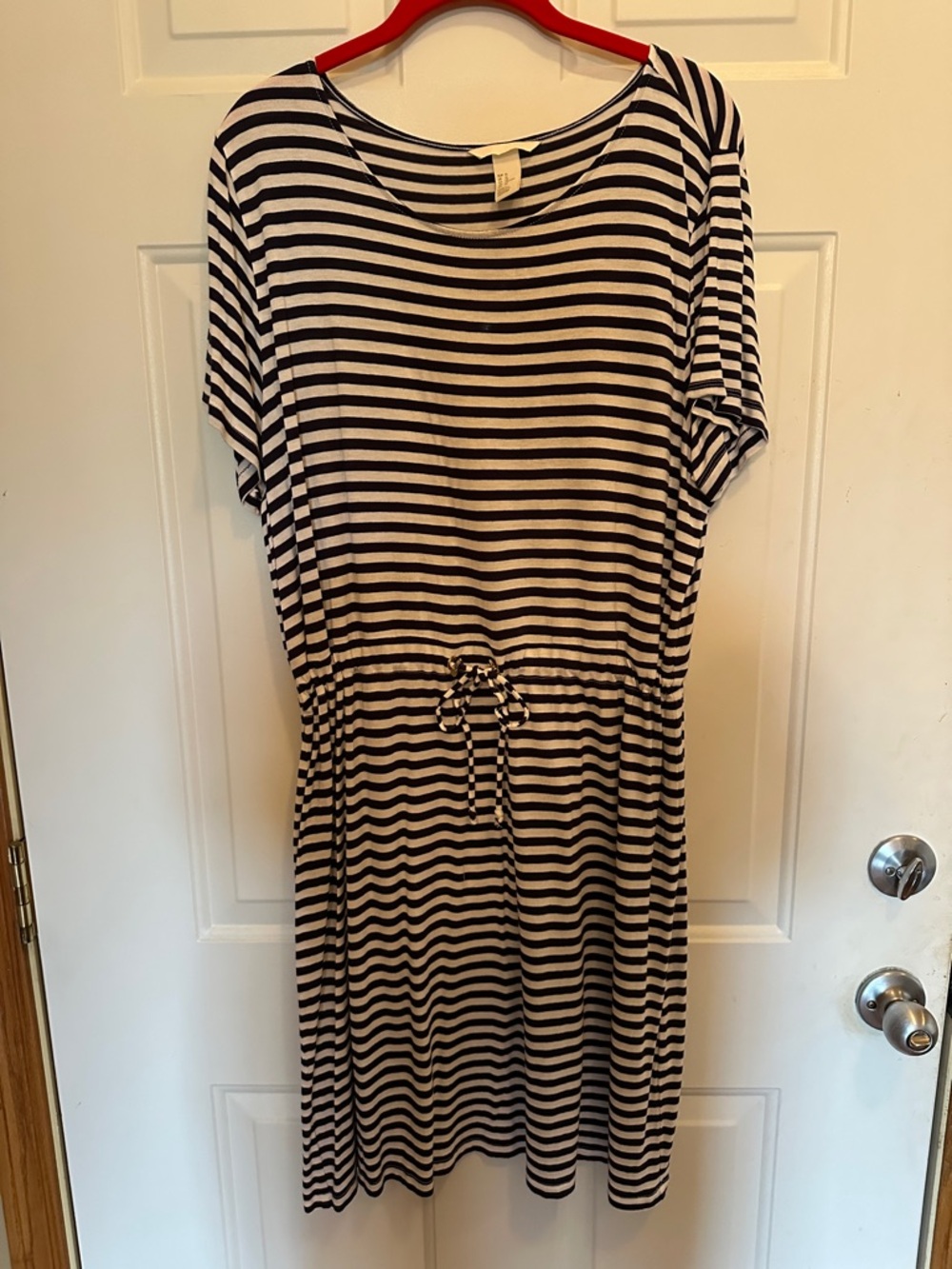 H&M Navy and White Striped Drawstring Midi Dress